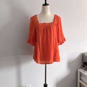 Unique Spectrum Orange gauzy blouse. Medium with square neck and nice & cool.